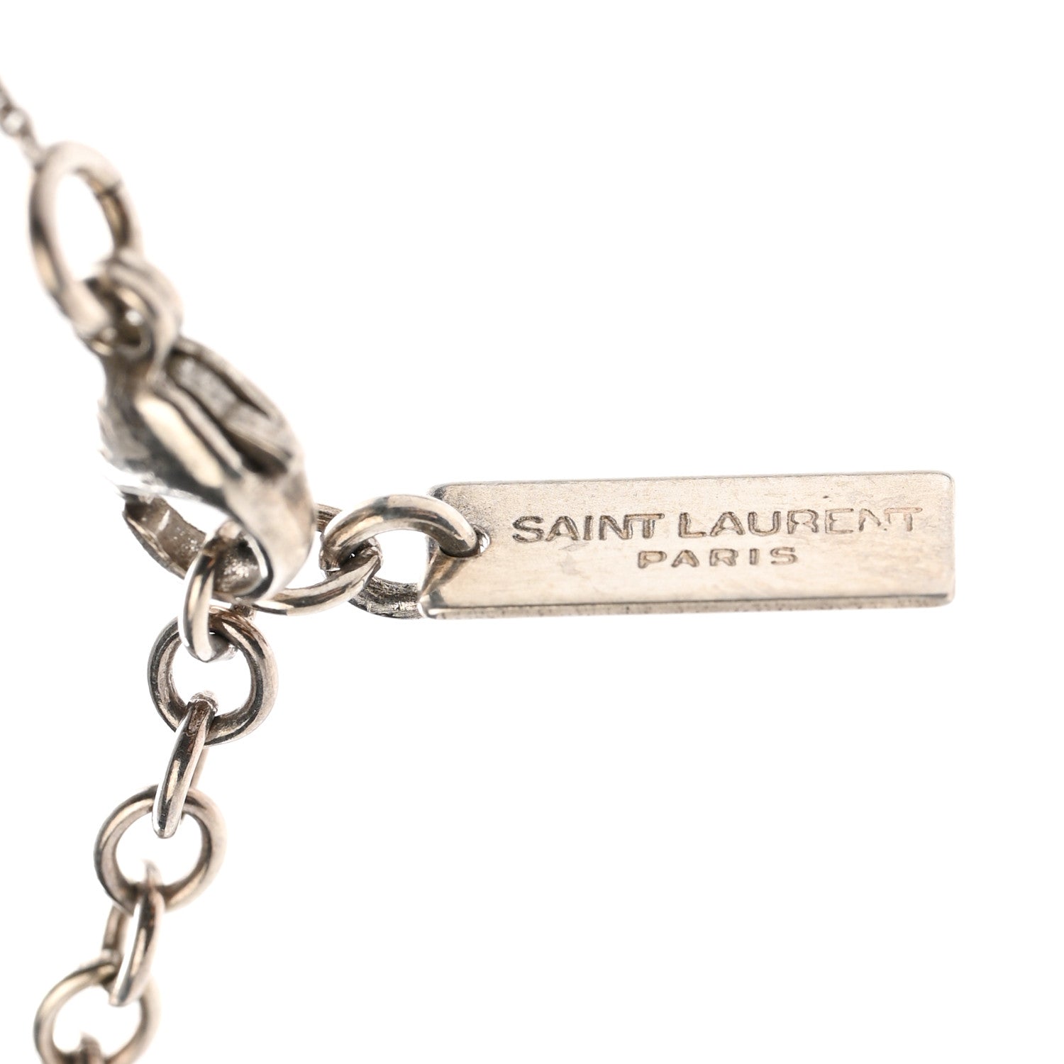 Saint Laurent Brass Triangle Pendant Long Necklace Oxidized Silver 5 of 6