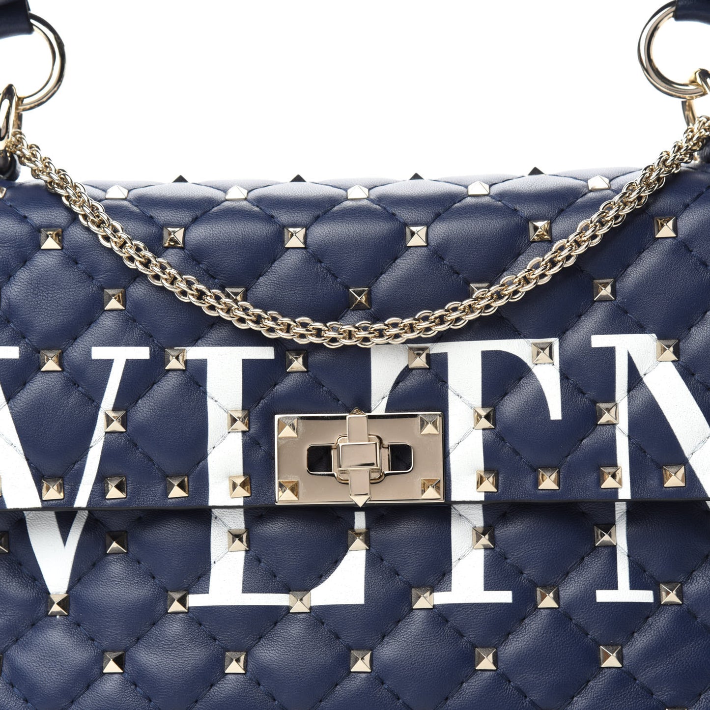 Nappa VLTN Print Medium Rockstud Spike Shoulder Bag Pure Blue White