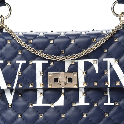 Valentino Garavani Nappa VLTN Print Medium Rockstud Spike Shoulder Bag Pure Blue White 9 of 9
