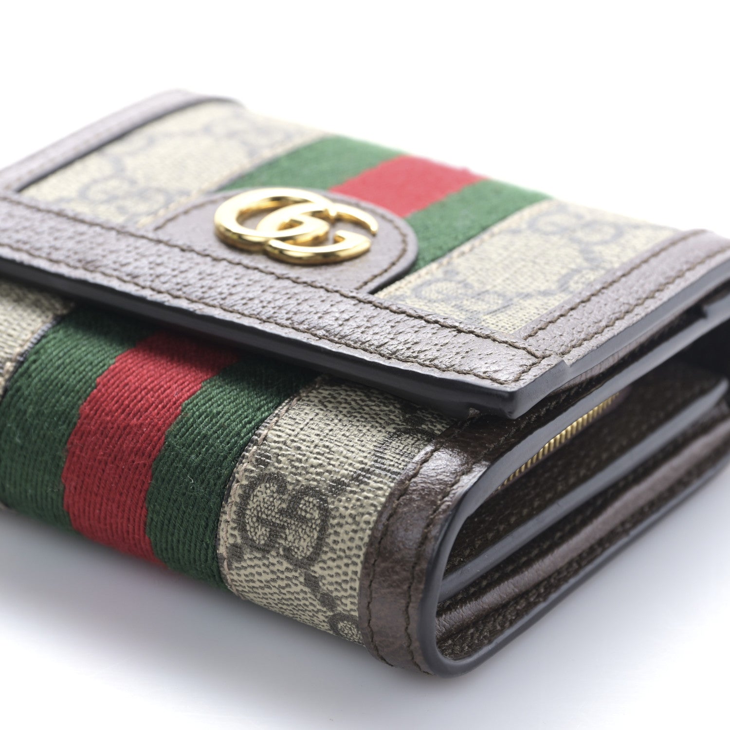 Gucci GG Supreme Monogram Textured Calfskin Web Ophidia Card Case Wallet Beige Ebony New Acero 8 of 8