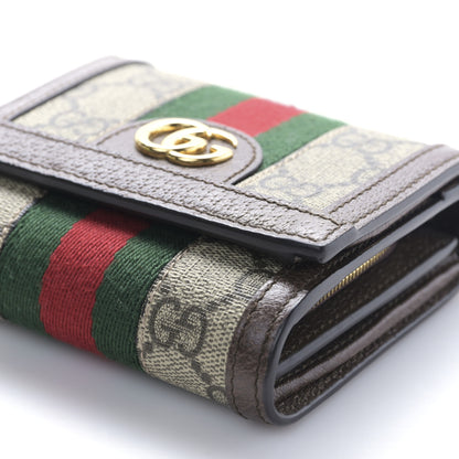 Gucci GG Supreme Monogram Textured Calfskin Web Ophidia Card Case Wallet Beige Ebony New Acero 8 of 9