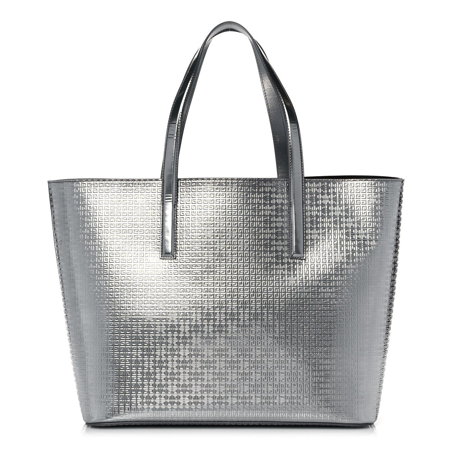 Metallic Calfskin Logo Embossed Wing Shopper Tote Silver