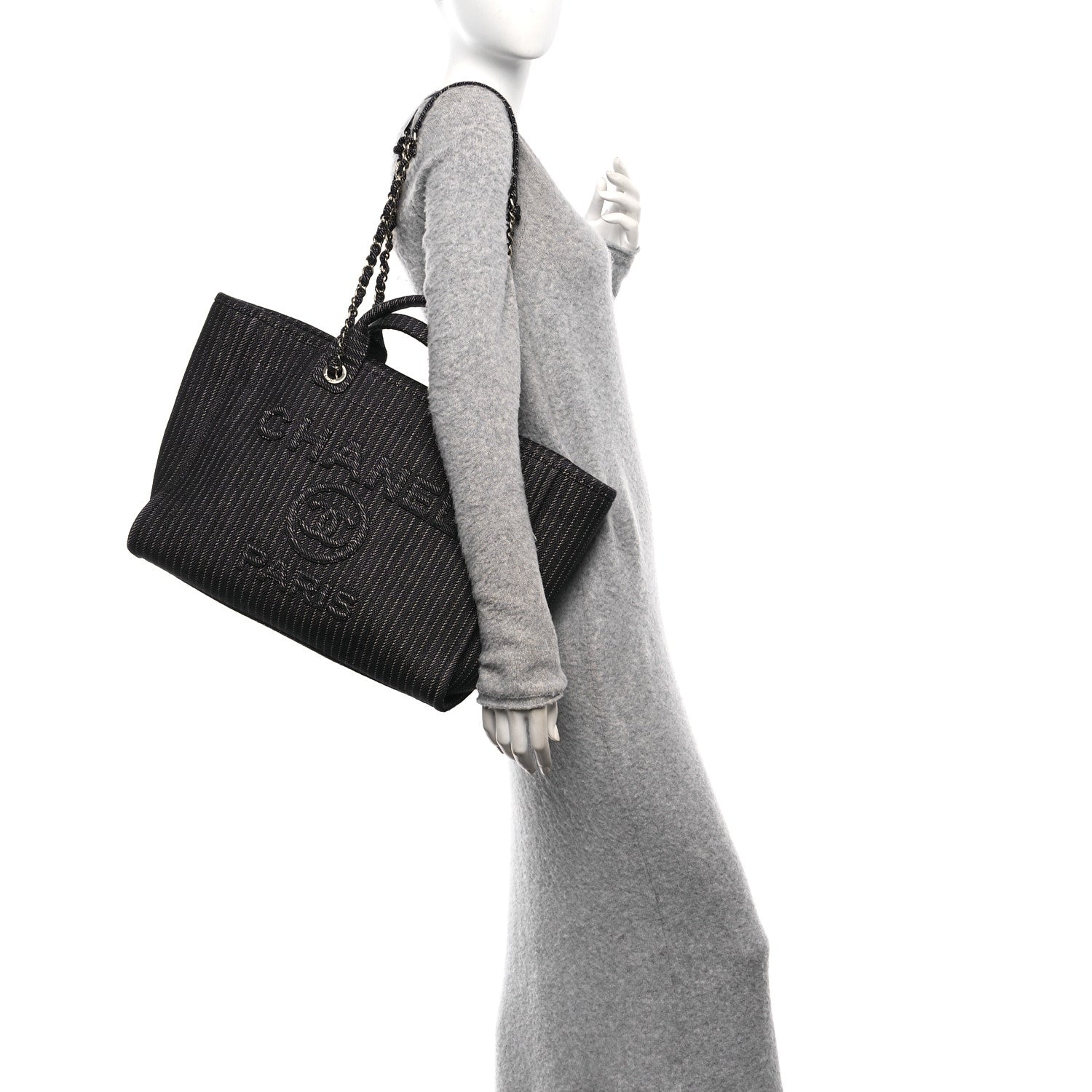 Chanel Denim Striped Medium Deauville Tote Blue White 2 of 11