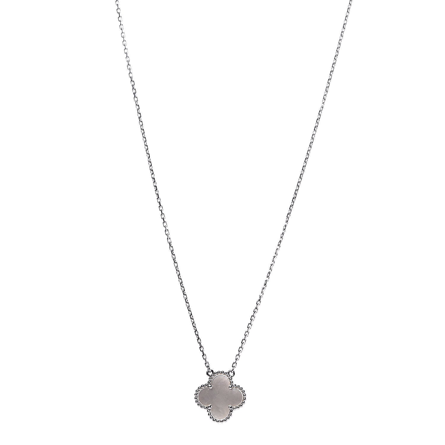 Van Cleef & Arpels 18K White Gold Mother of Pearl Vintage Alhambra Pendant Necklace 1 of 6