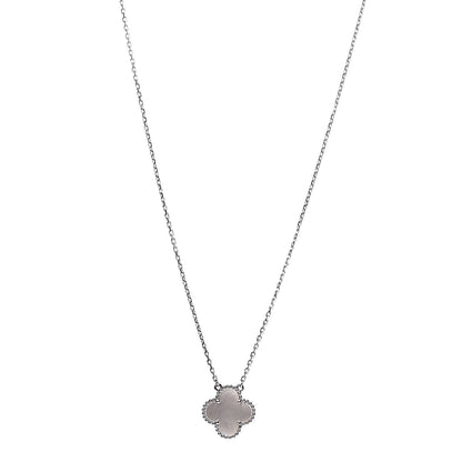 Van Cleef & Arpels 18K White Gold Mother of Pearl Vintage Alhambra Pendant Necklace 1 of 6
