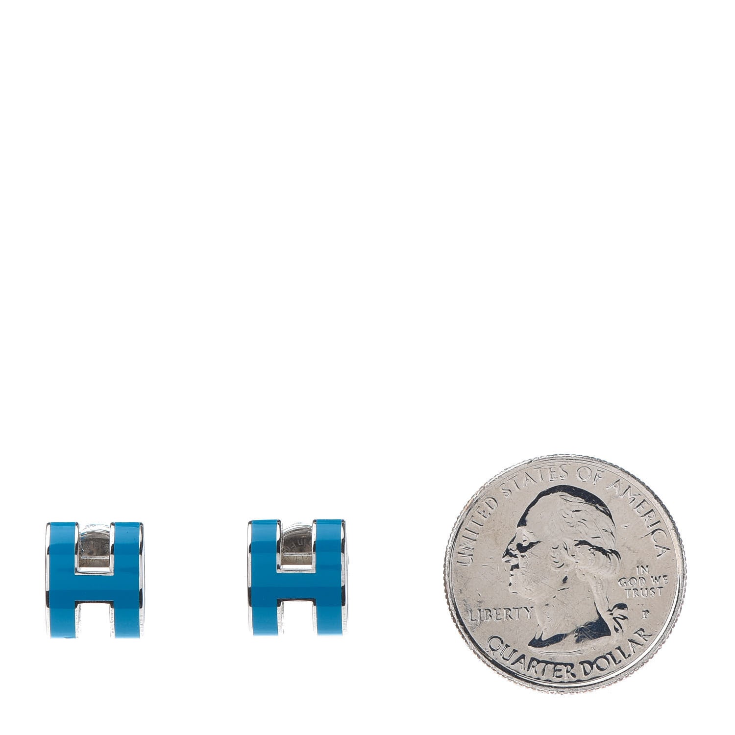Hermes Palladium Lacquered Pop H Earrings Bleu Paradis 2 of 6