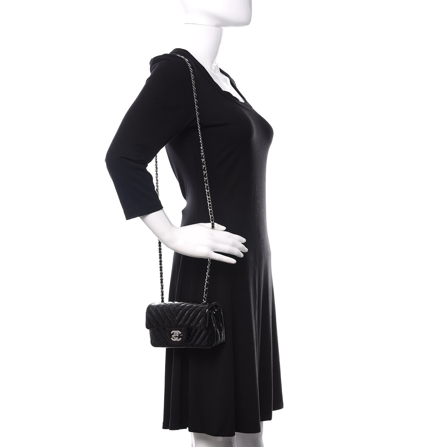 Chanel Patent Calfskin Chevron Quilted Extra Mini Flap Black 2 of 10