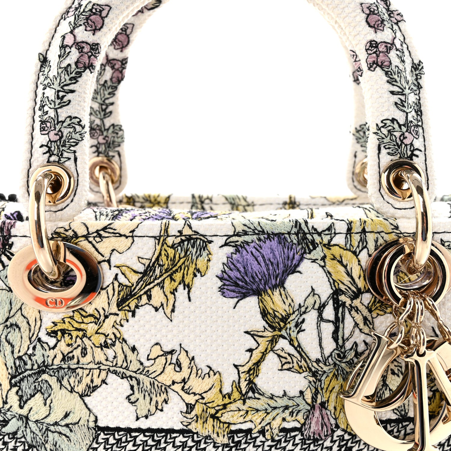 Christian Dior Canvas Embroidered Chardons Toile De Jouy Medium Lady D-Lite Latte Multicolor 7 of 9