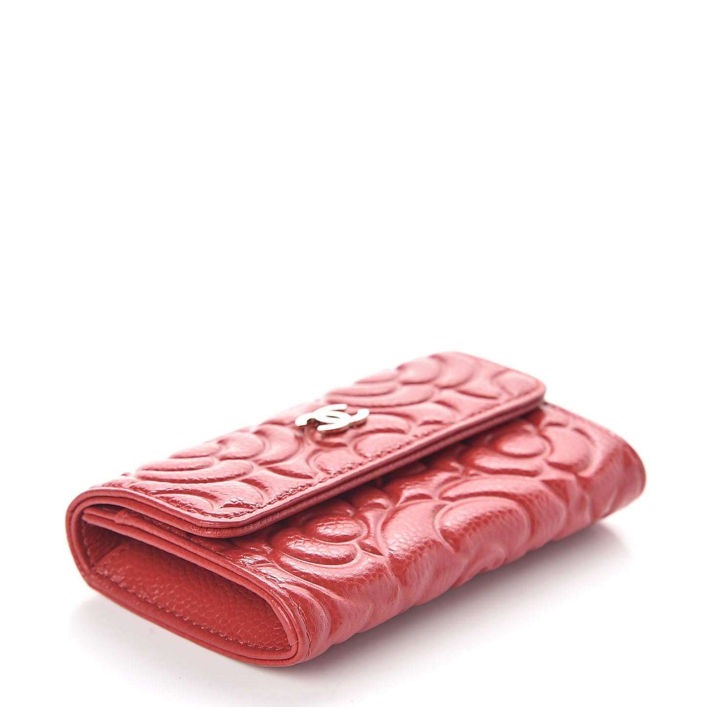 Caviar Camellia Embossed Card Holder Wallet Red