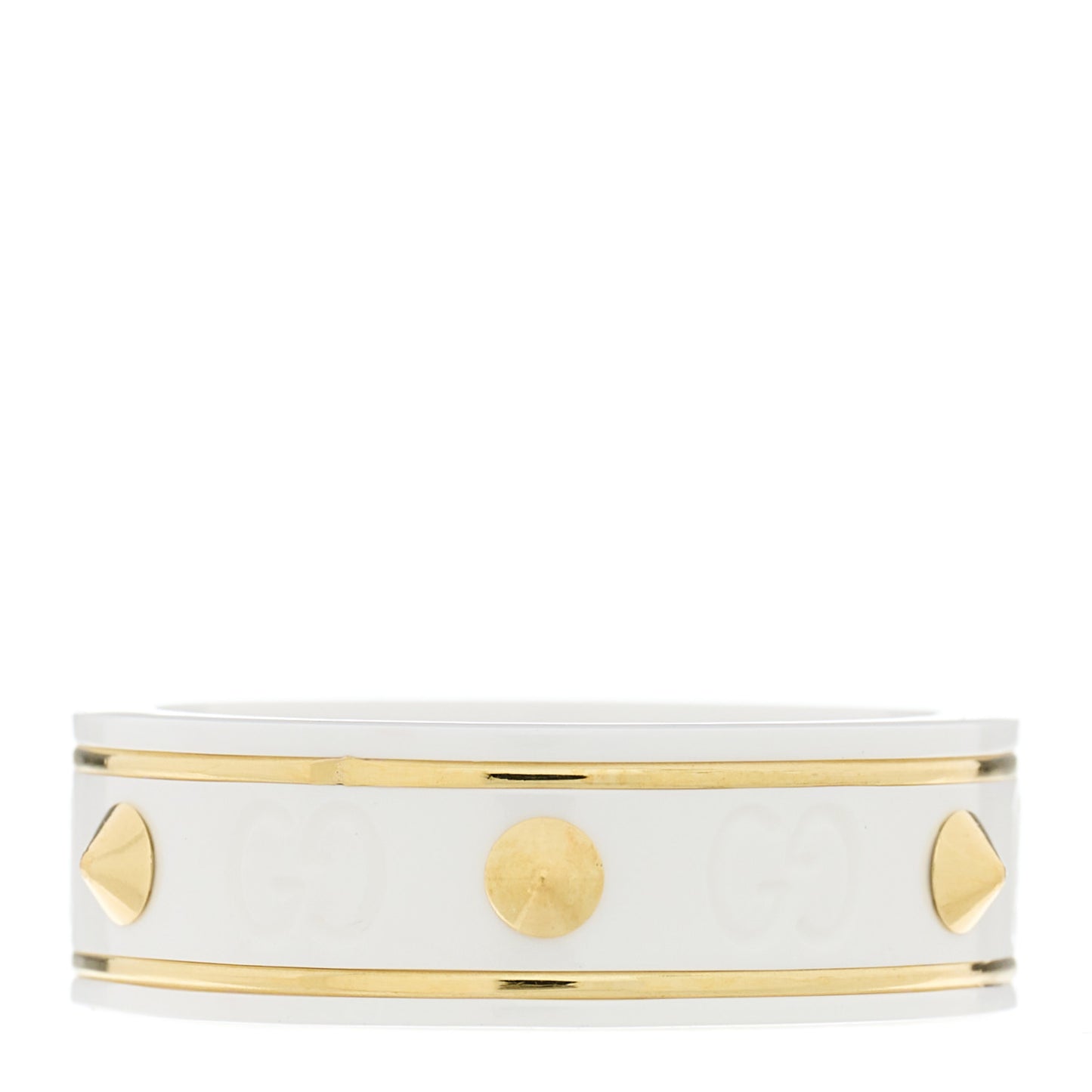 18K Yellow Gold Ceramic Icon Band Ring 55 7.25 White