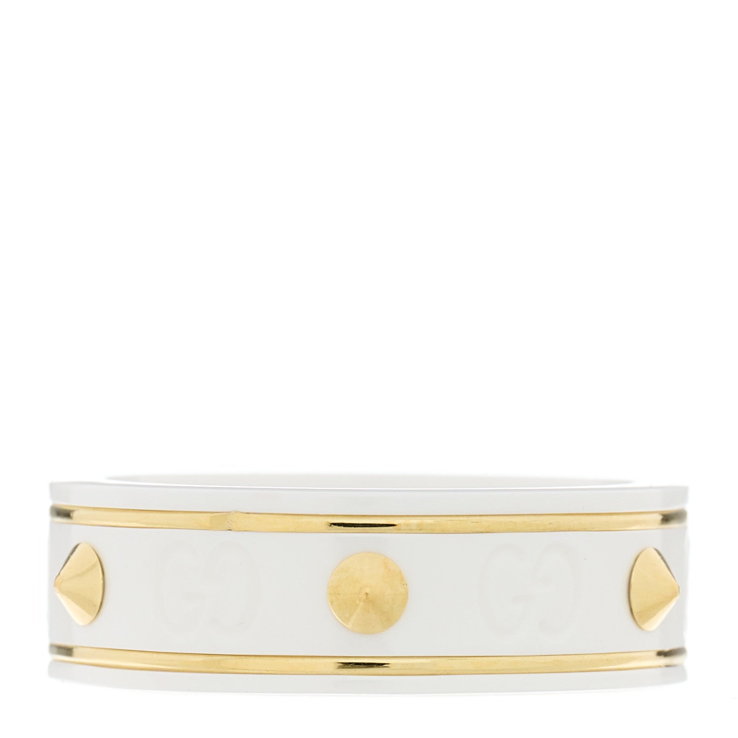 Gucci 18K Yellow Gold Ceramic Icon Band Ring 55 7.25 White 3 of 5