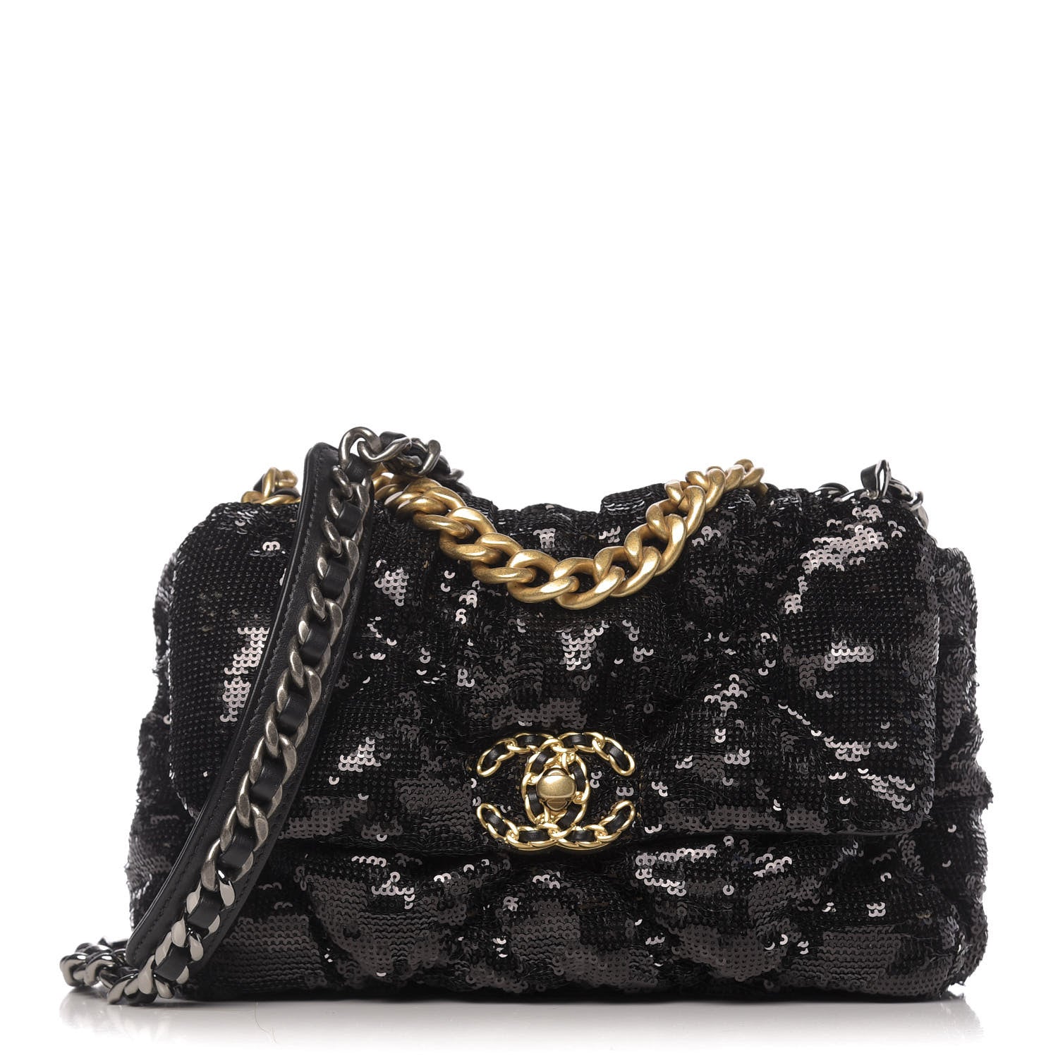 Chanel Sequin Quilted Medium 19 Flap Black 1 of 10