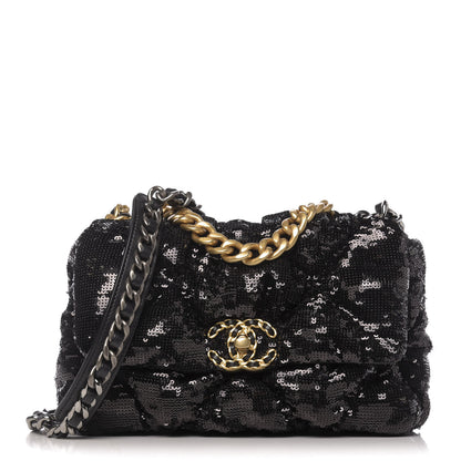 Chanel Sequin Quilted Medium 19 Flap Black 1 of 10