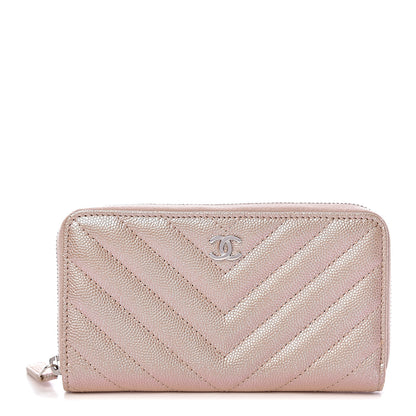 Chanel Metallic Caviar Chevron Quilted Small Zip Around Wallet Light Gold 1 of 8