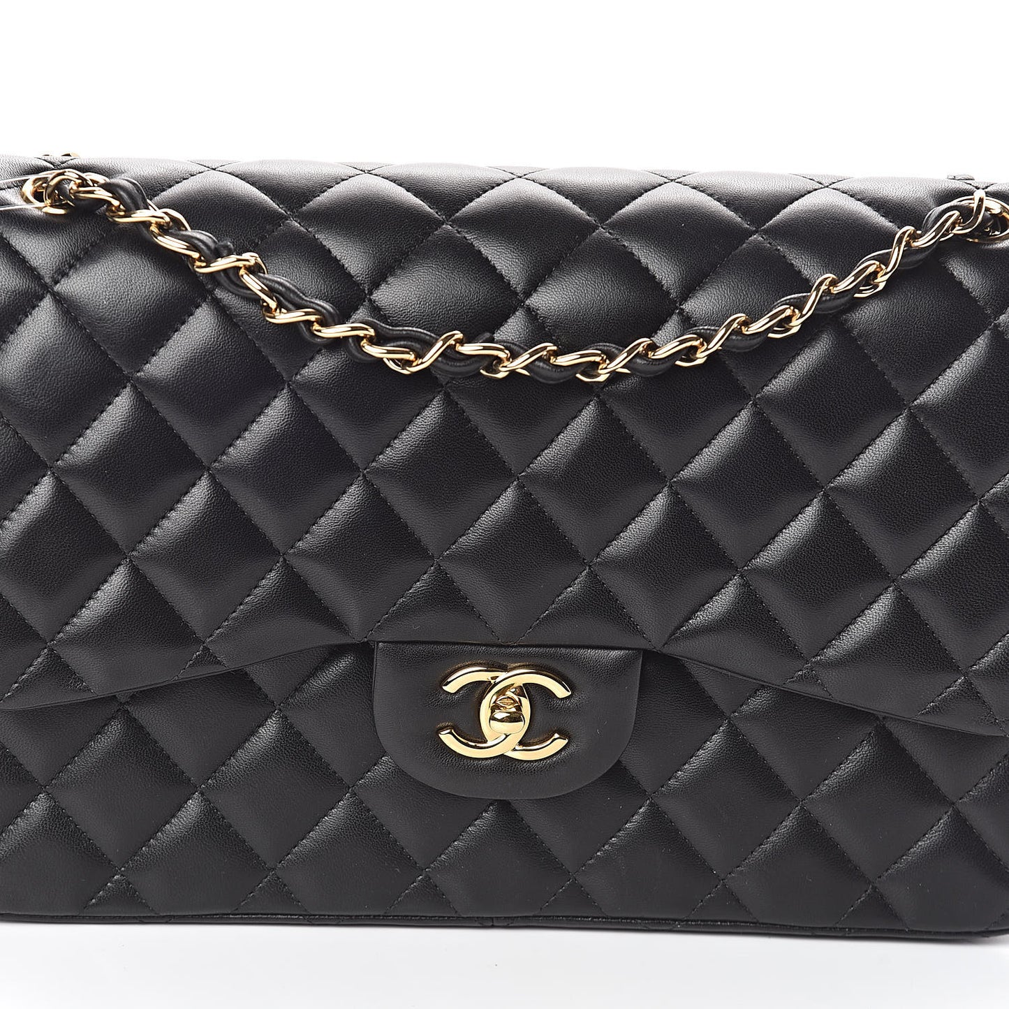 Lambskin Quilted Jumbo Double Flap Black