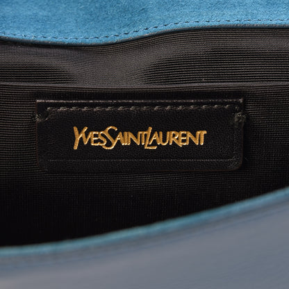 Saint Laurent Textured Patent Classic Y Ligne Clutch Blue 6 of 14