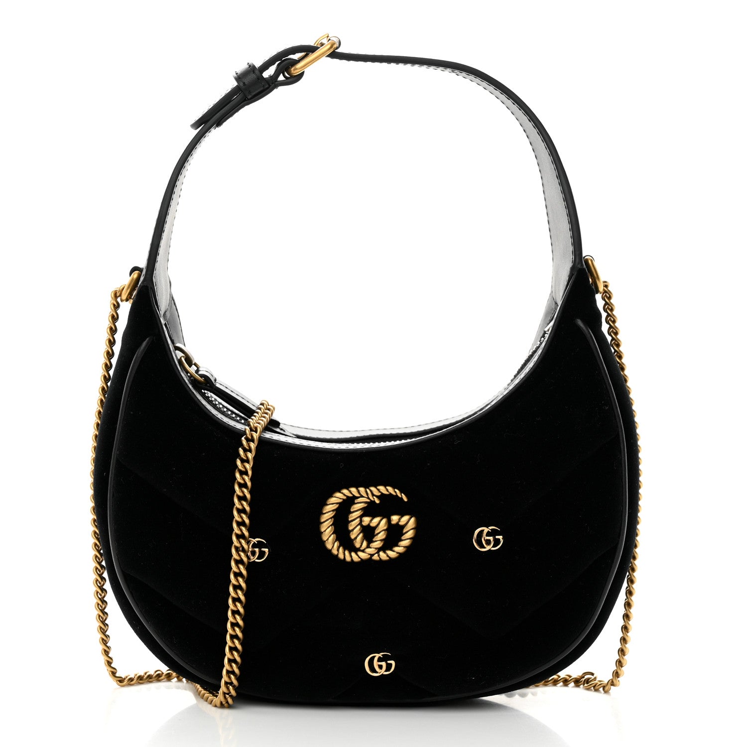 Gucci Velvet Matelasse Double G Studs Torchon GG Marmont Half Moon Hobo Black 1 of 9