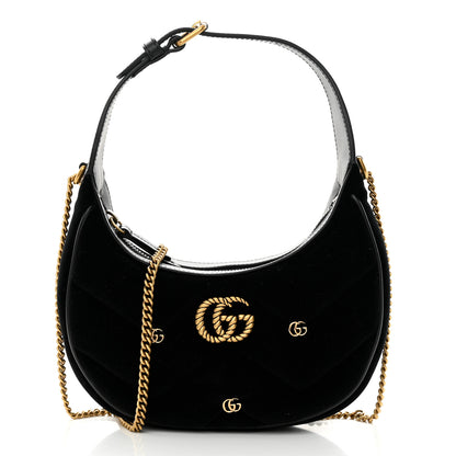 Gucci Velvet Matelasse Double G Studs Torchon GG Marmont Half Moon Hobo Black 1 of 9