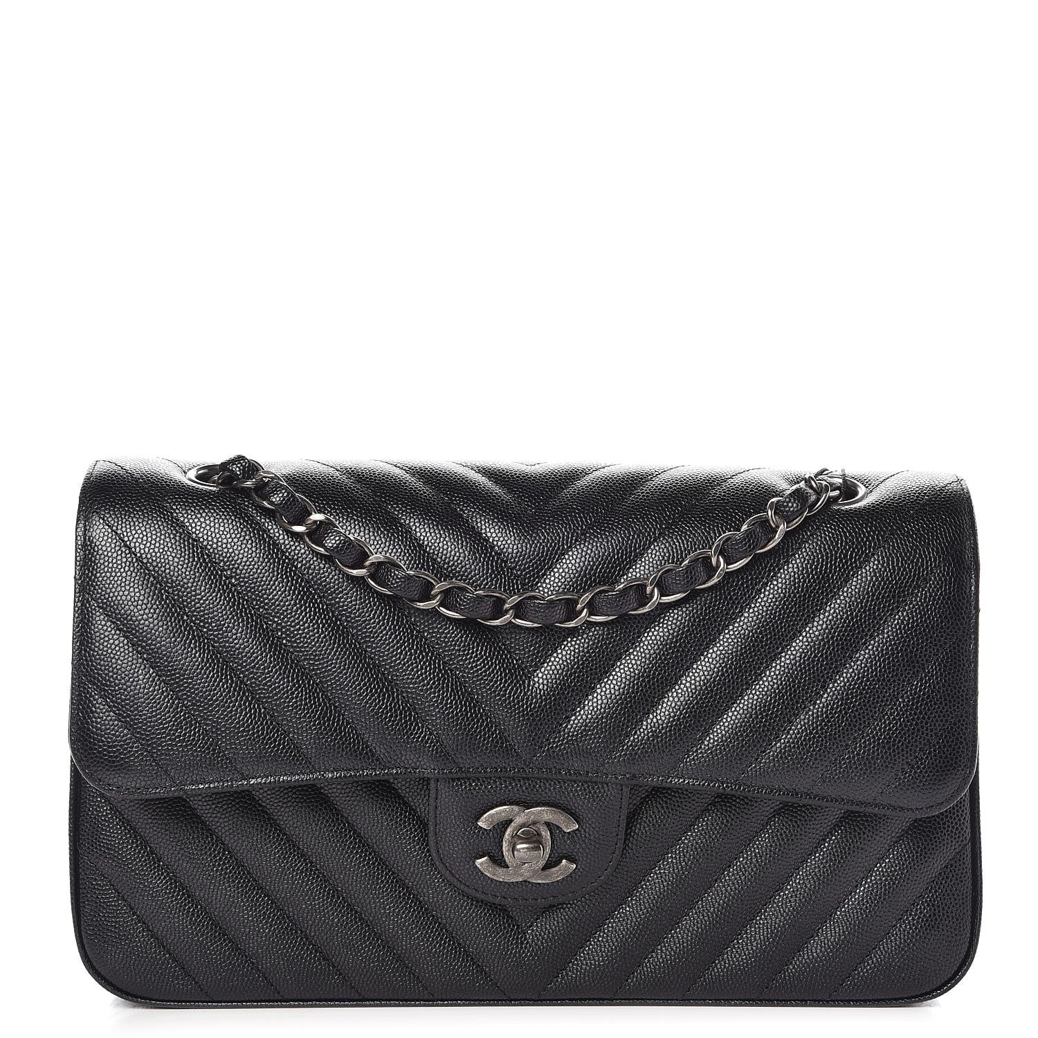 Chanel Caviar Chevron Quilted Medium Double Flap Black 1 of 10