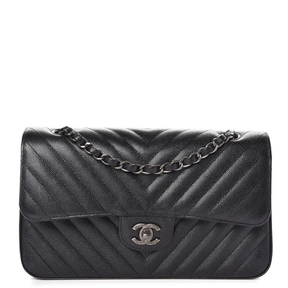 Chanel Caviar Chevron Quilted Medium Double Flap Black 1 of 10