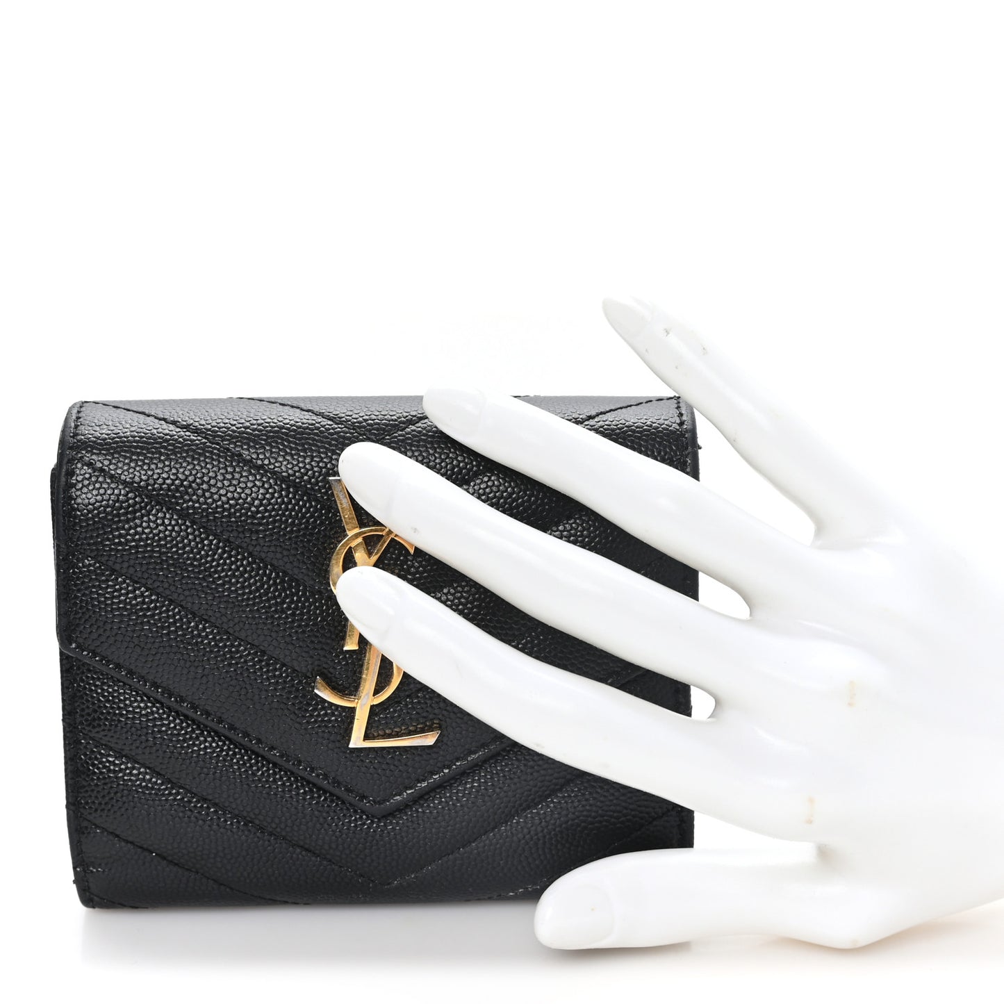 Grain De Poudre Matelasse Chevron Monogram Compact Tri Fold Wallet Black
