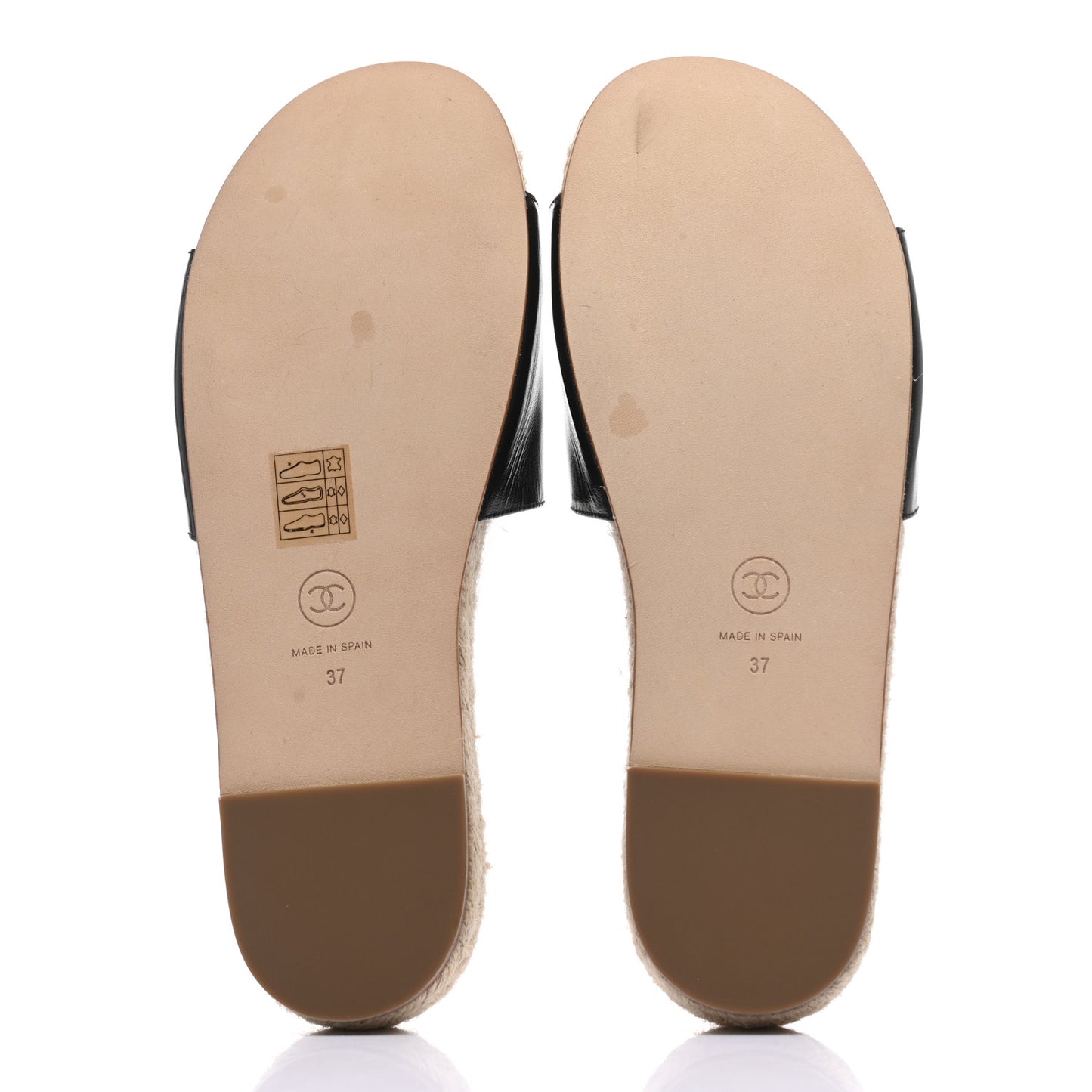 Patent Calfskin Crystal CC Espadrille Slip On Sandals 37 Black