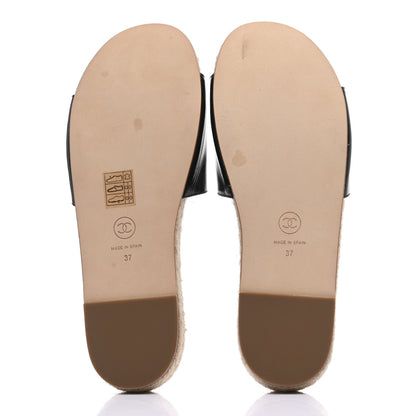 Chanel Patent Calfskin Crystal CC Espadrille Slip On Sandals 37 Black 5 of 8