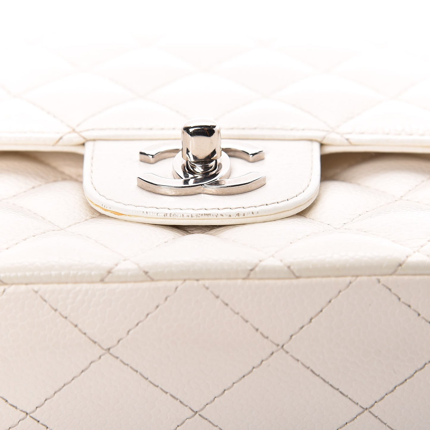 Caviar Quilted Medium Double Flap White