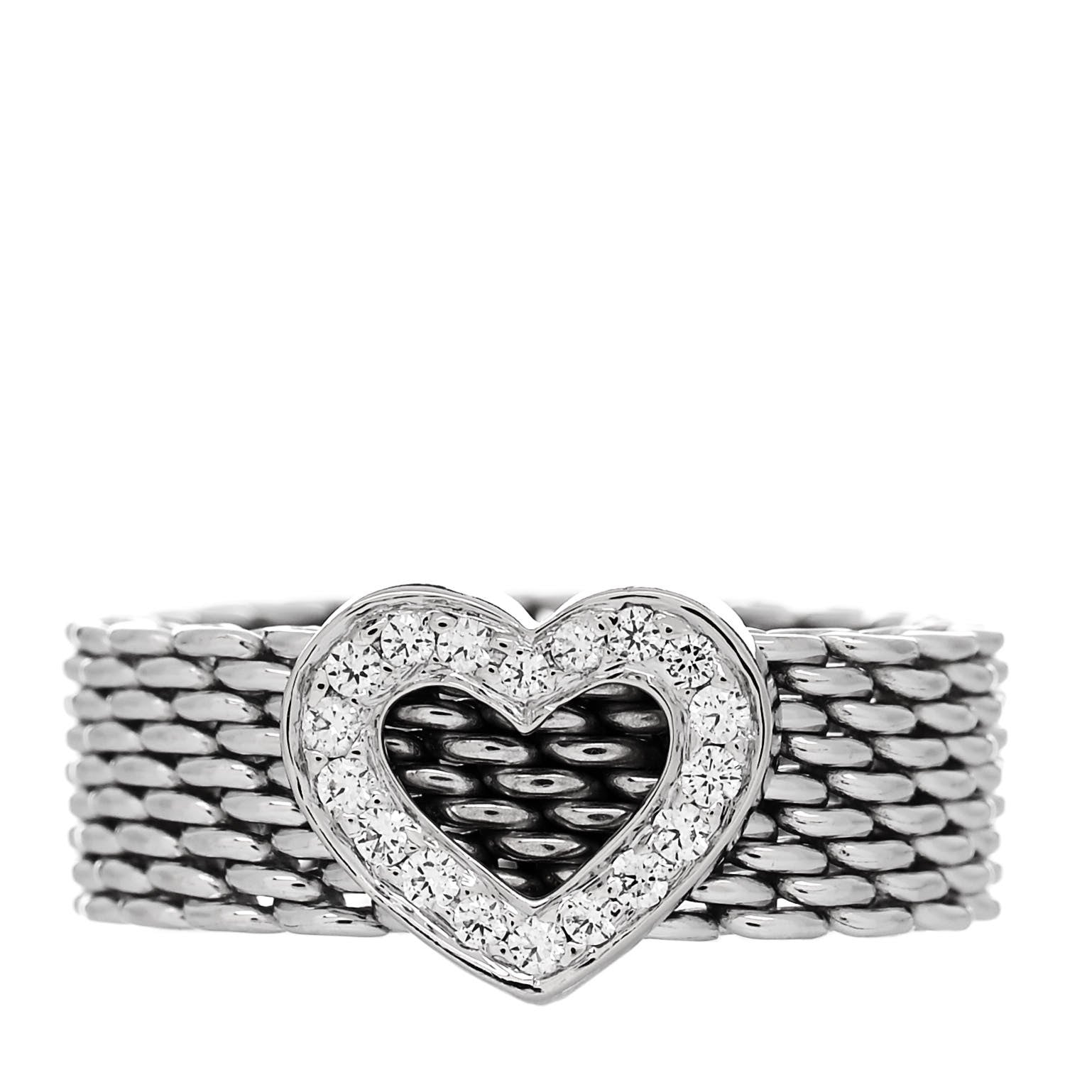 Tiffany White Gold Diamond Somerset Mesh Heart Ring 51 5.75 1 of 4