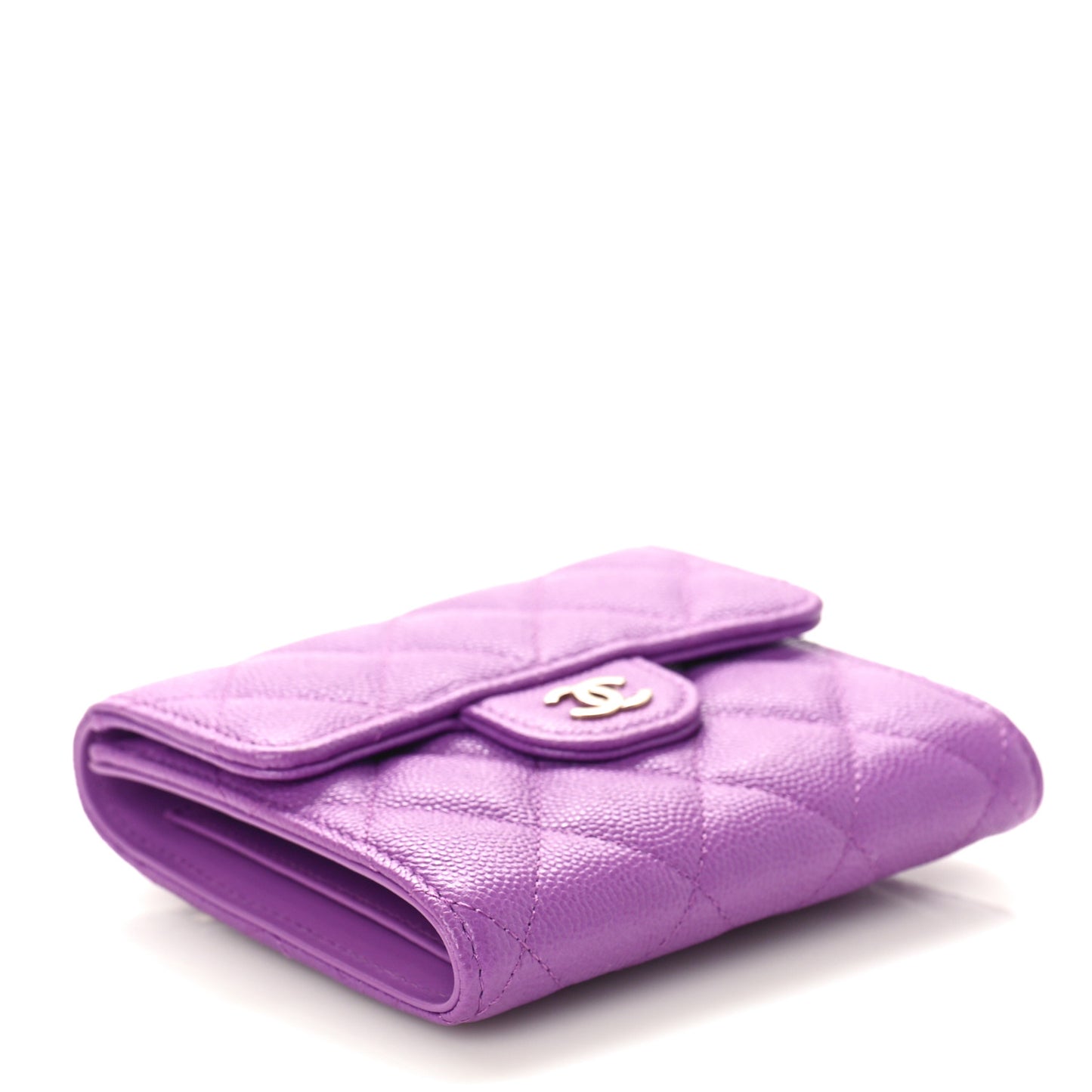 Caviar Quilted Compact Flap Wallet Purple