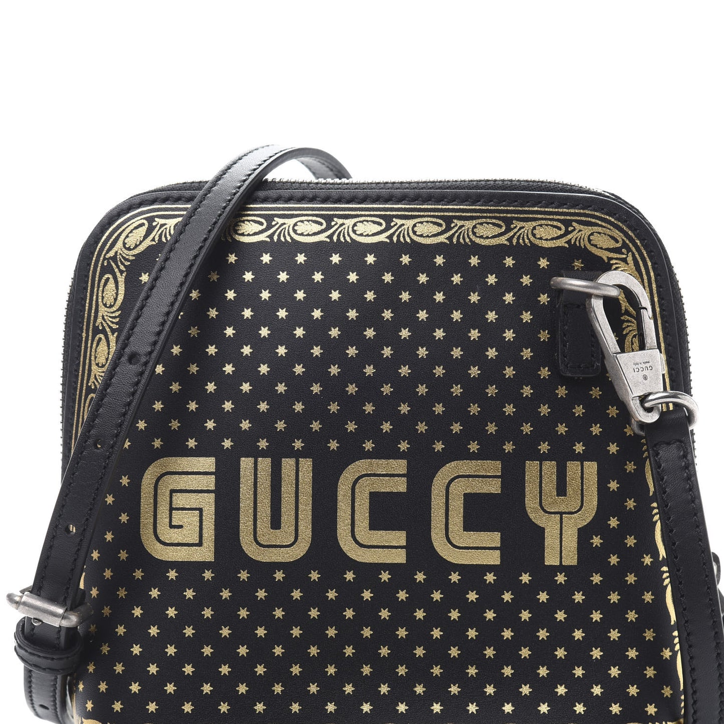X SEGA Calfskin GUCCY Stars Mini Dome Shoulder Bag Black Gold