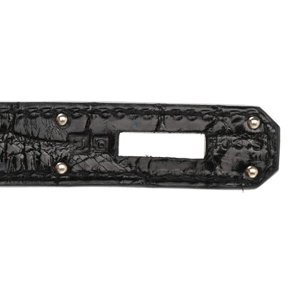 Hermes Shiny Niloticus Crocodile Kelly Sellier 32 Black 7 of 12