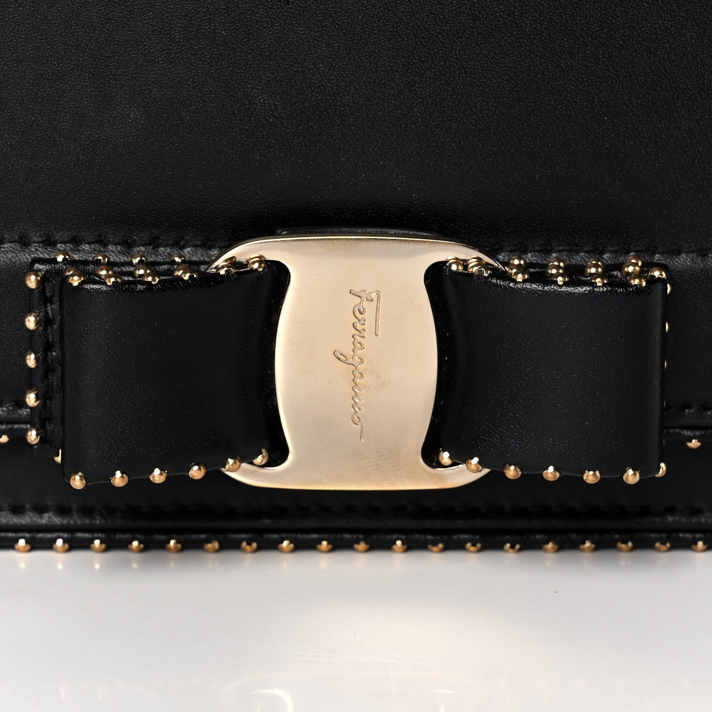 Calfskin Studded Vara Bow Bag Black