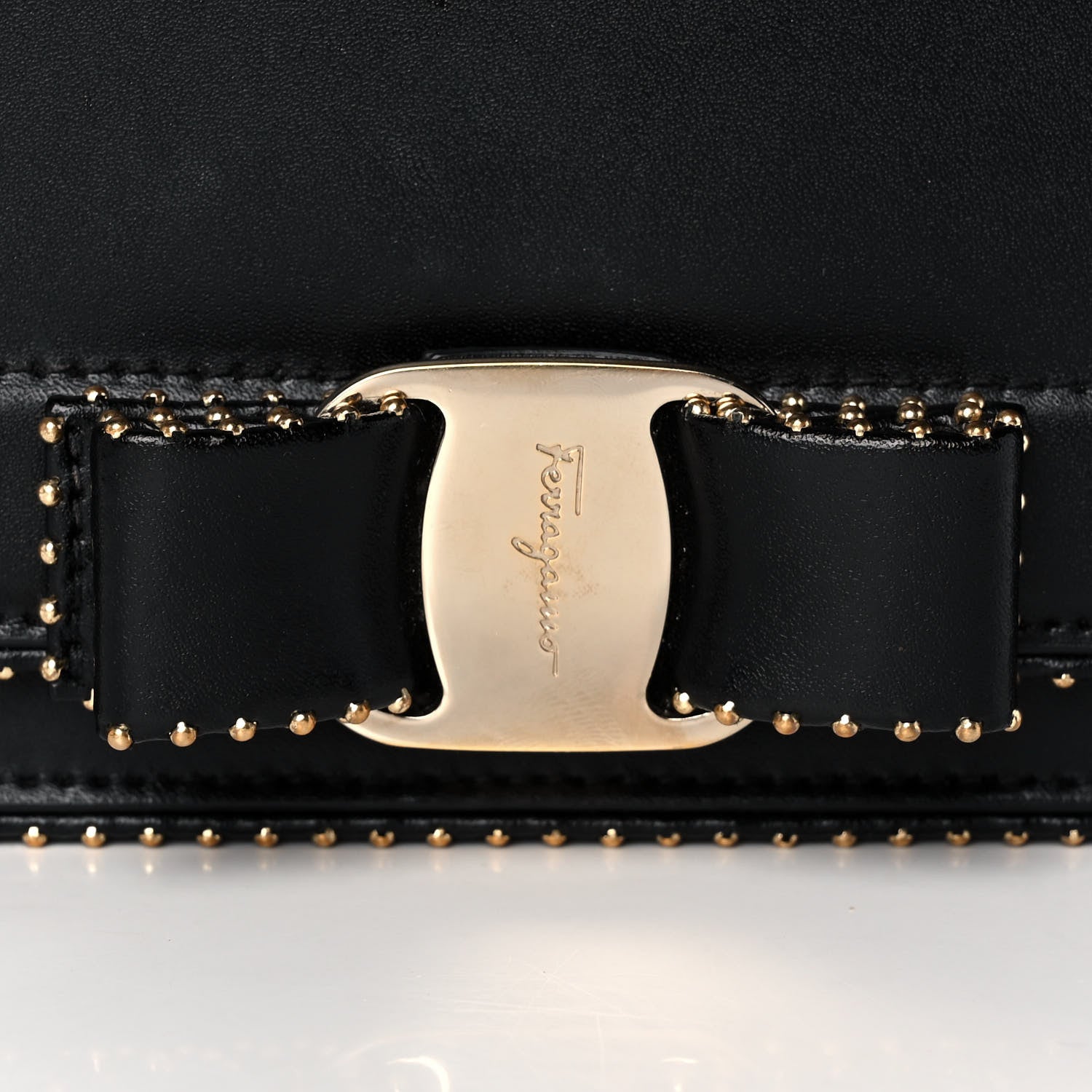 Salvatore Ferragamo Calfskin Studded Vara Bow Bag Black 11 of 11