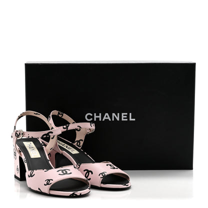 Chanel Printed Lambskin Coco Beach Sandals 37.5 Light Pink Black 10 of 10
