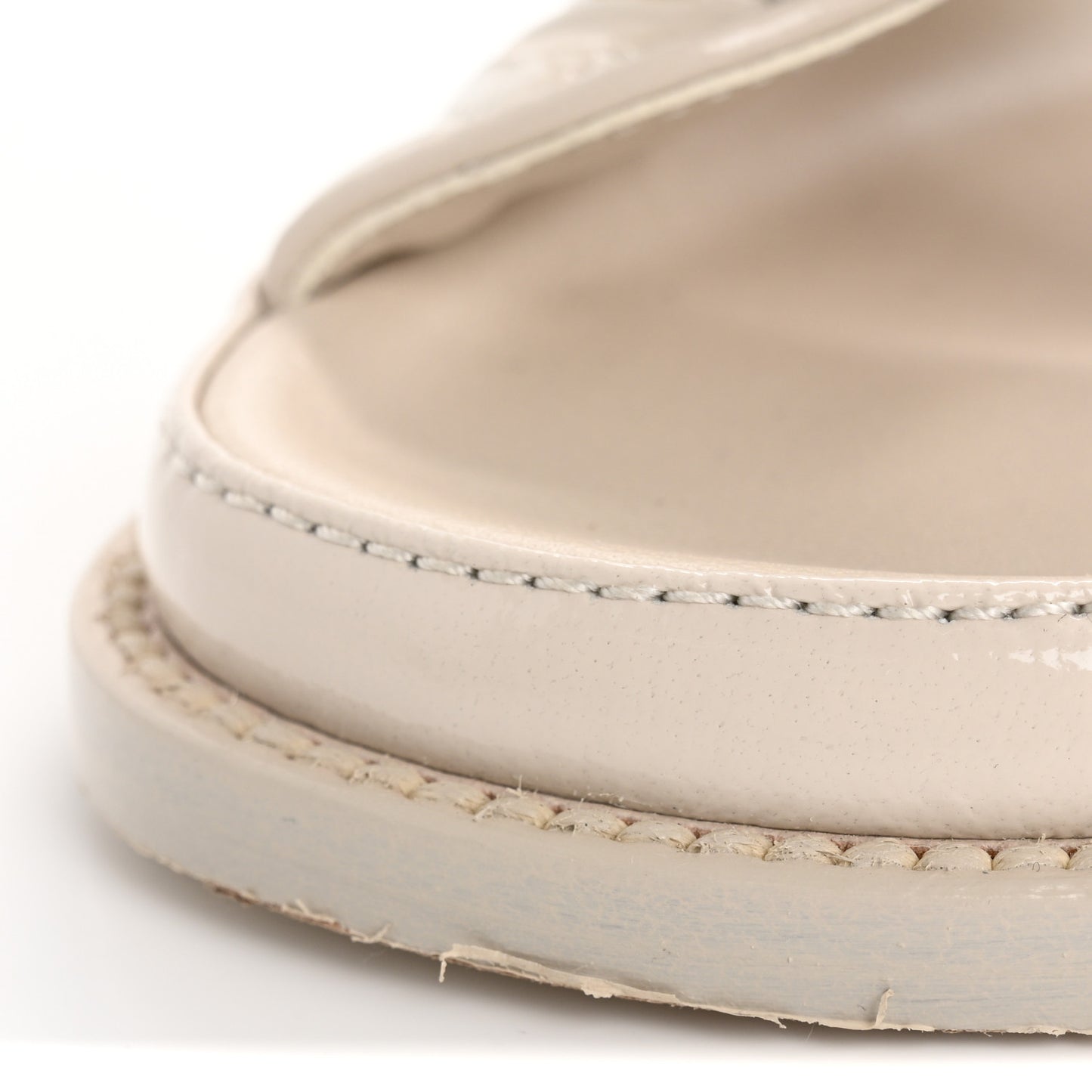 Shiny Calfskin Crystal Quilted Velcro Dad CC Slide Sandals 36.5 Light Beige