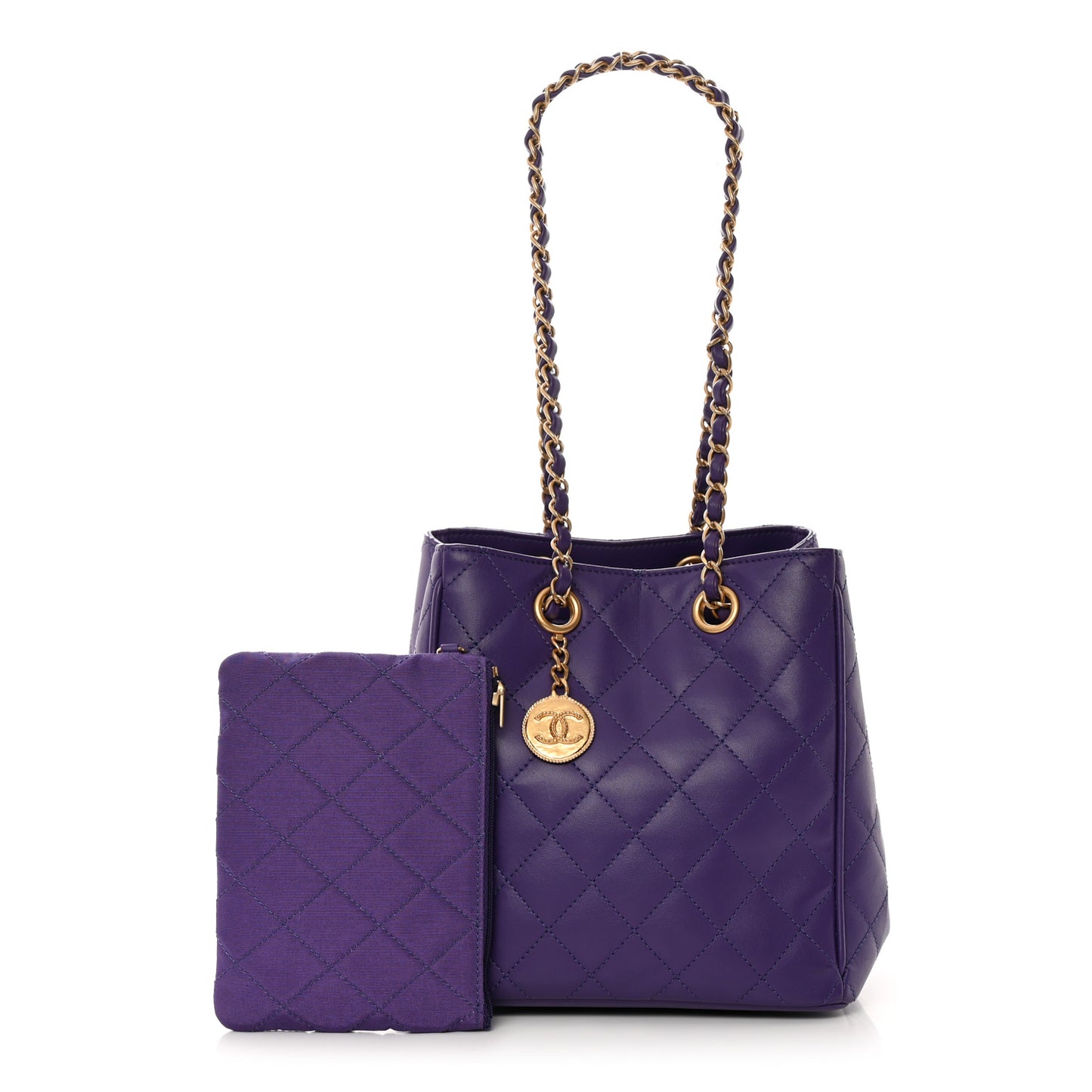 Calfskin Quilted Bucket Bag Purple