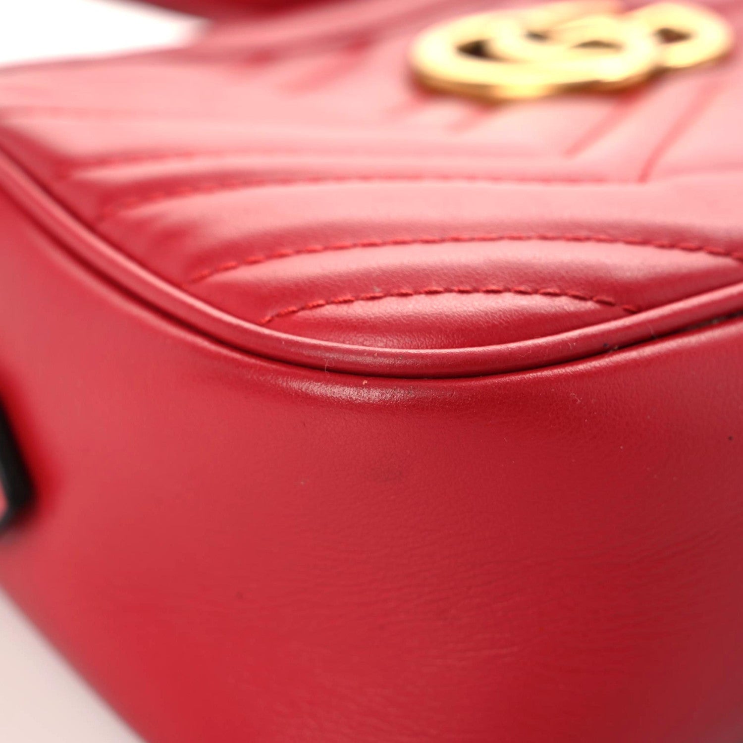 Gucci Calfskin Matelasse Small GG Marmont Chain Shoulder Bag Hibiscus Red 6 of 21