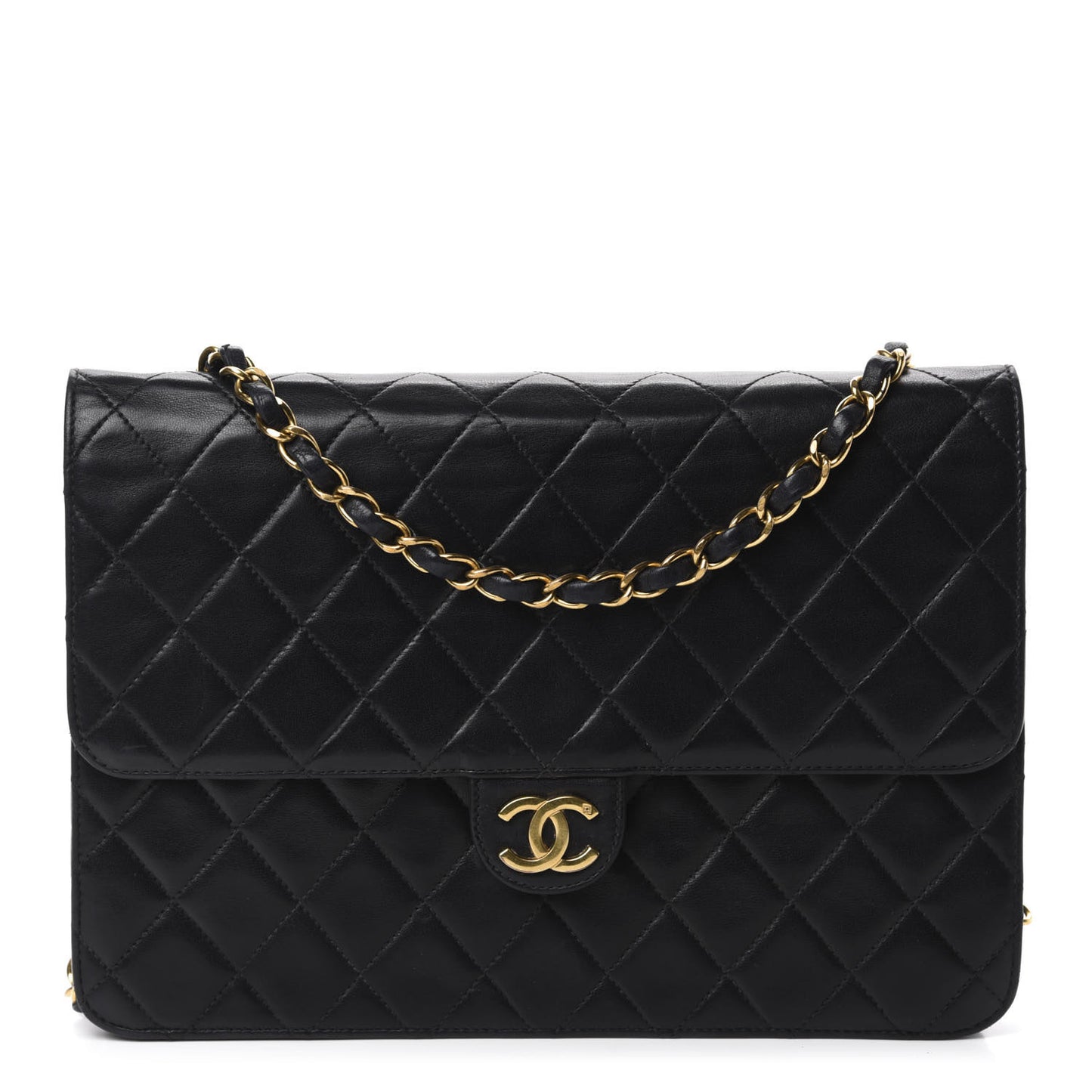 Lambskin Quilted Medium Single Flap Black