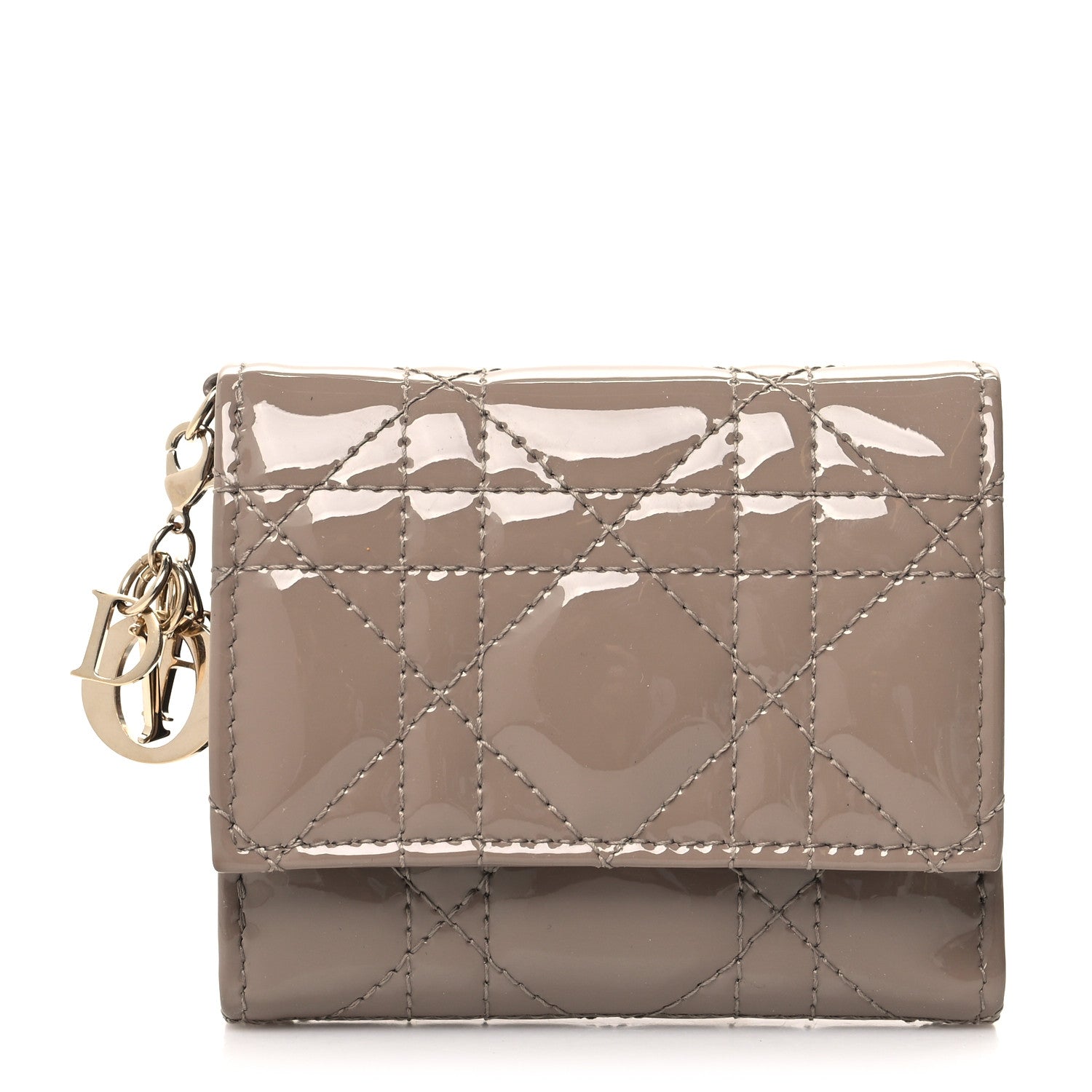 Christian Dior Patent Cannage Lady Dior Lotus Wallet Warm Taupe 1 of 11