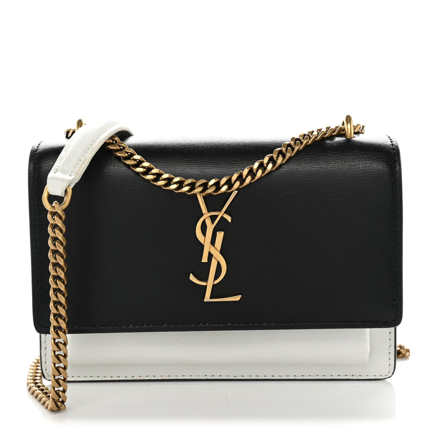 New Aspen Calfskin Bi-Color Monogram Sunset Chain Wallet  Black Dirty White