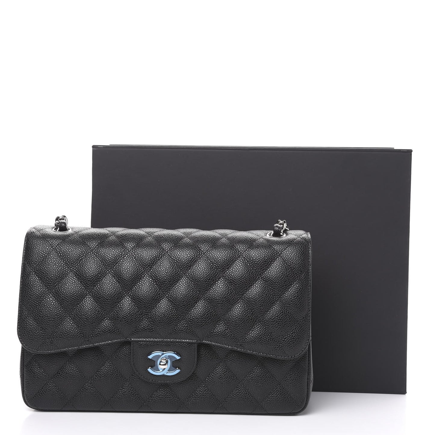 Caviar Quilted Jumbo Double Flap Black
