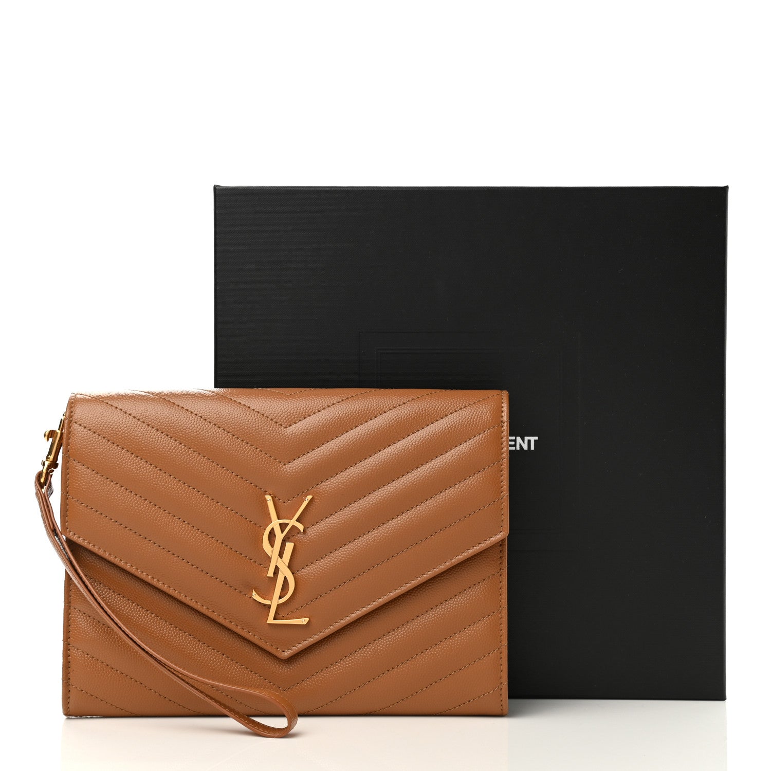Saint Laurent Grain De Poudre Matelasse Chevron Monogram Cassandre Flap Pouch Natural Dark 8 of 8