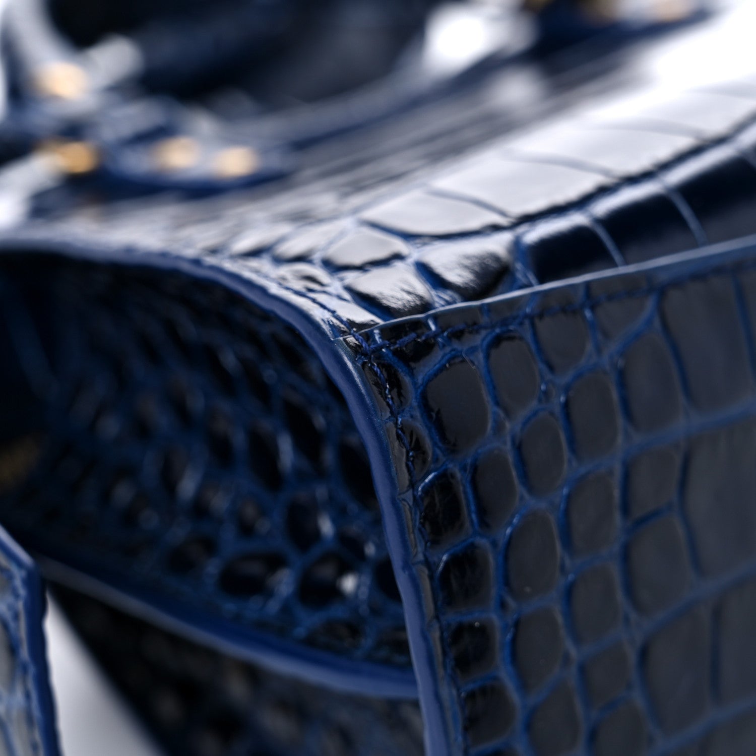 Balenciaga Shiny Supple Calfskin Crocodile Embossed Neo Classic Gold Hardware Mini City Navy 10 of 12