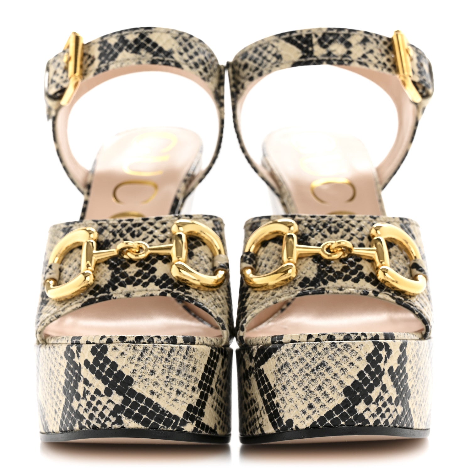 Gucci Calfskin Snakeskin Print Horsebit 40/135mm Platform Sandals 35.5 Beige Avana 3 of 10
