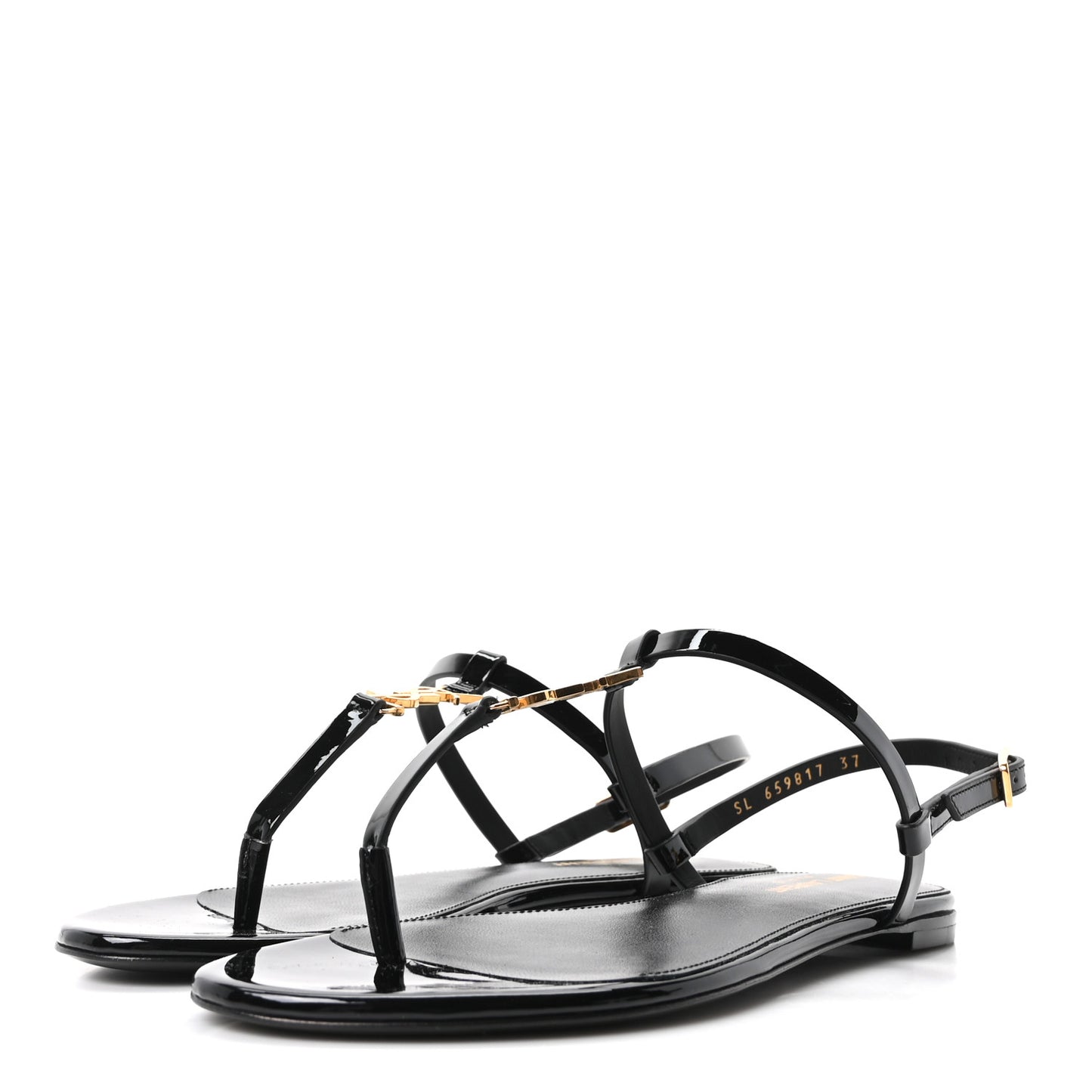 Patent Calfskin Cassandra Monogram Sandals 37 Black