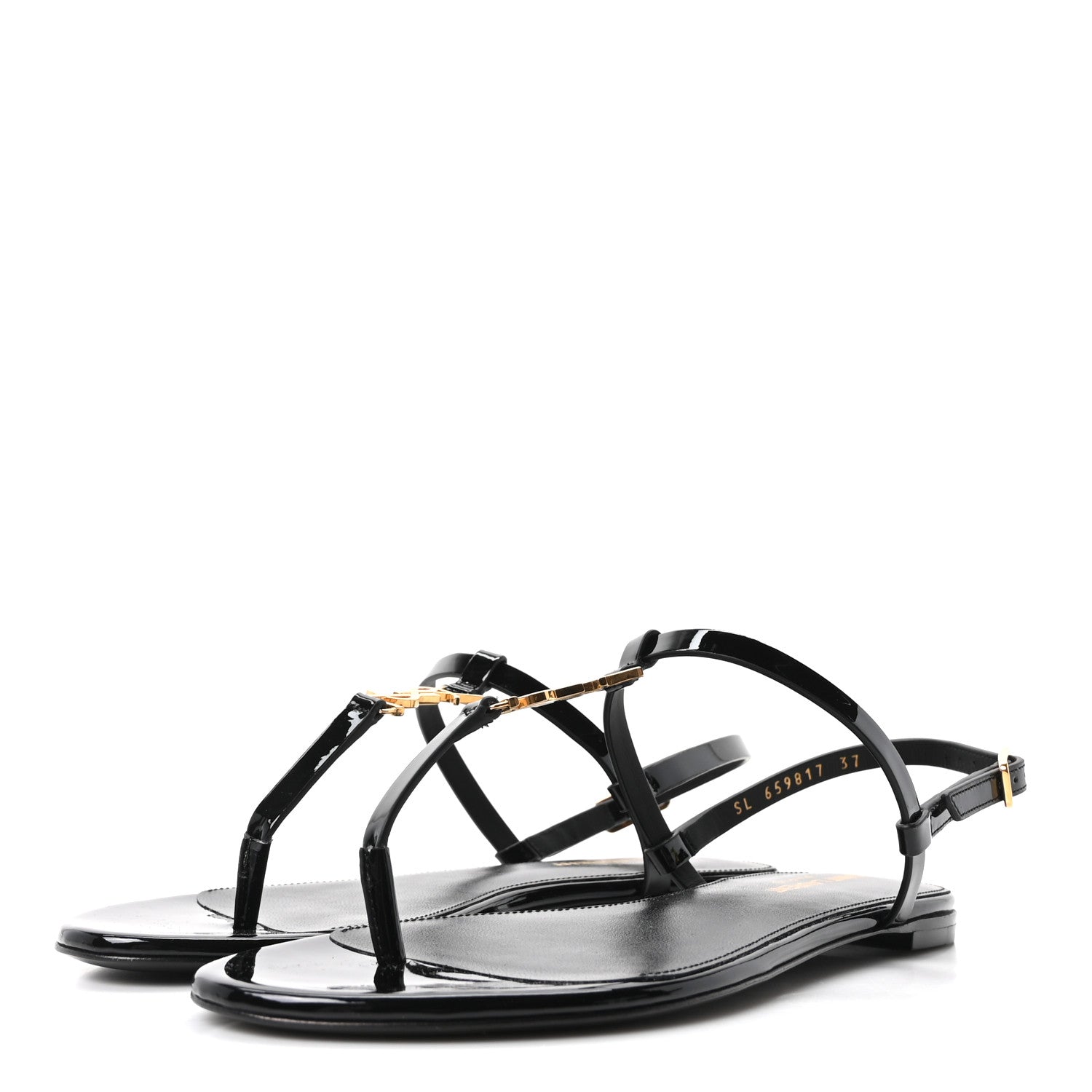 Saint Laurent Patent Calfskin Cassandra Monogram Sandals 37 Black 4 of 10