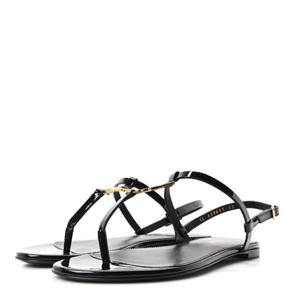 Saint Laurent Patent Calfskin Cassandra Monogram Sandals 37 Black 4 of 10