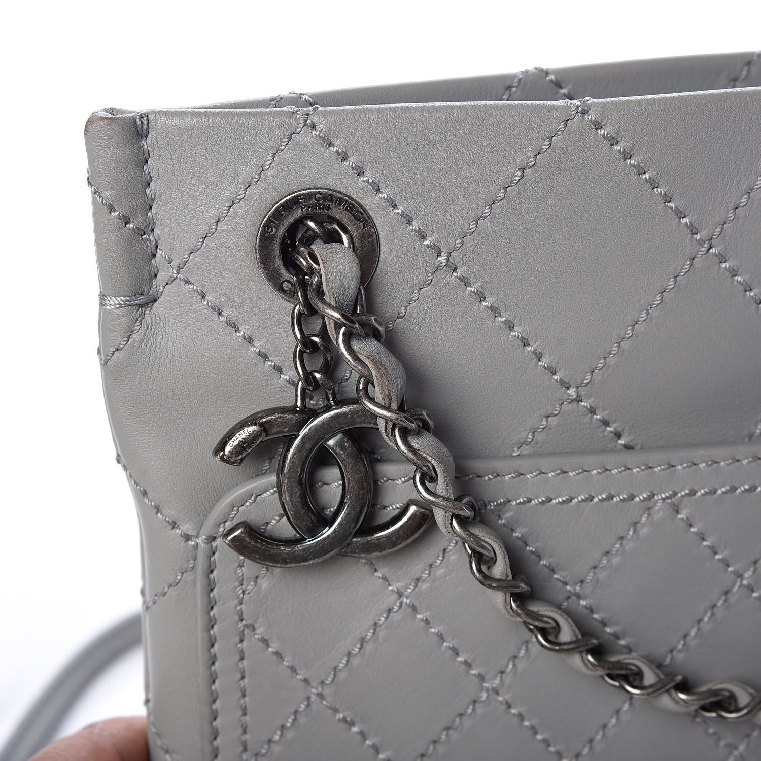 Chanel Calfskin Stitched Small CC Pocket Shoulder Grey 9 of 13