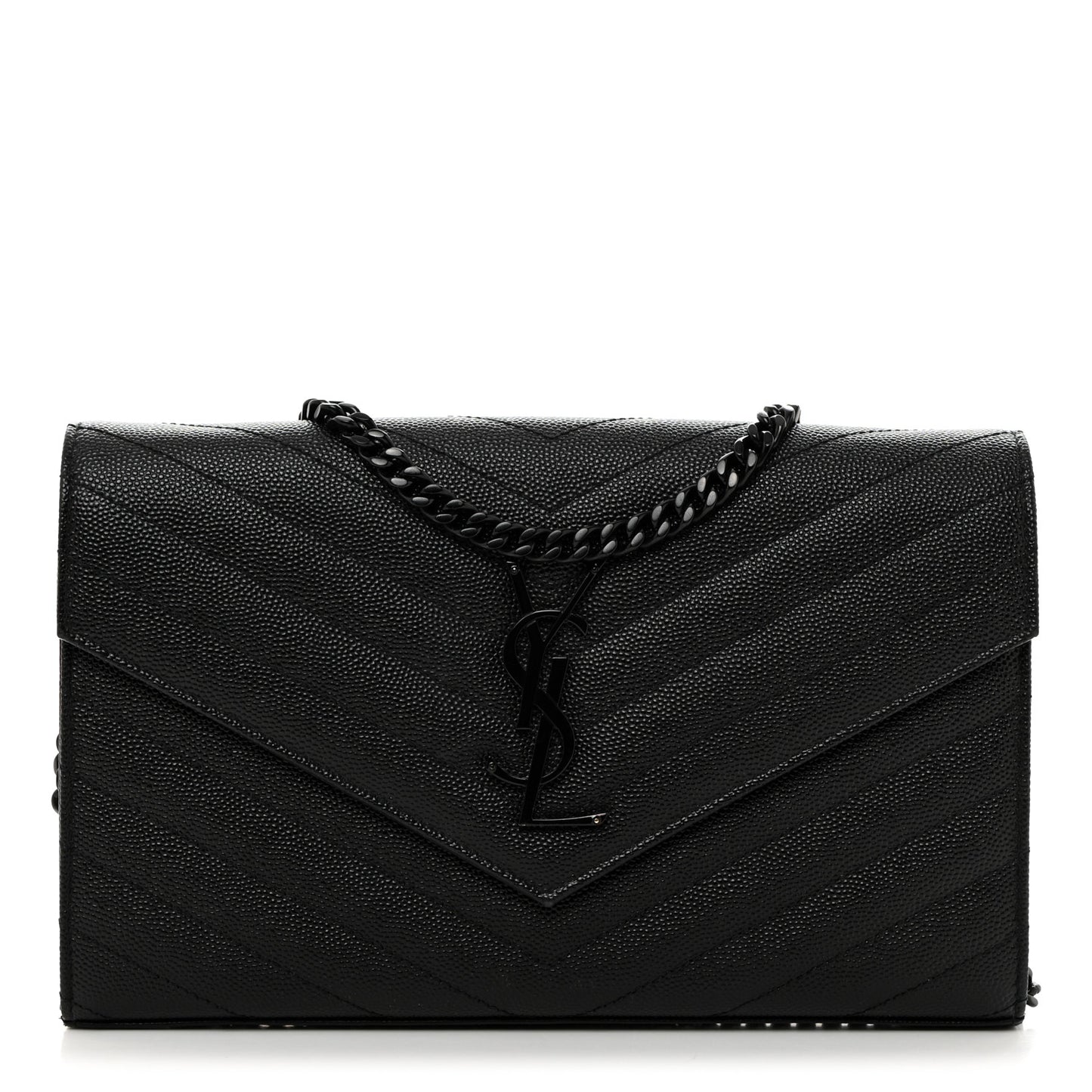 Grain De Poudre Matelasse Chevron Monogram Monochrome Chain Wallet Black